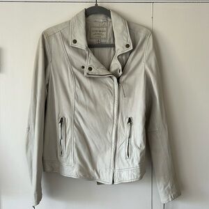 Lucky Beand cream lamb skin leather moto jacket. Size M